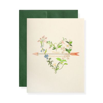 Floral Anniversary Heart Letterpress Card