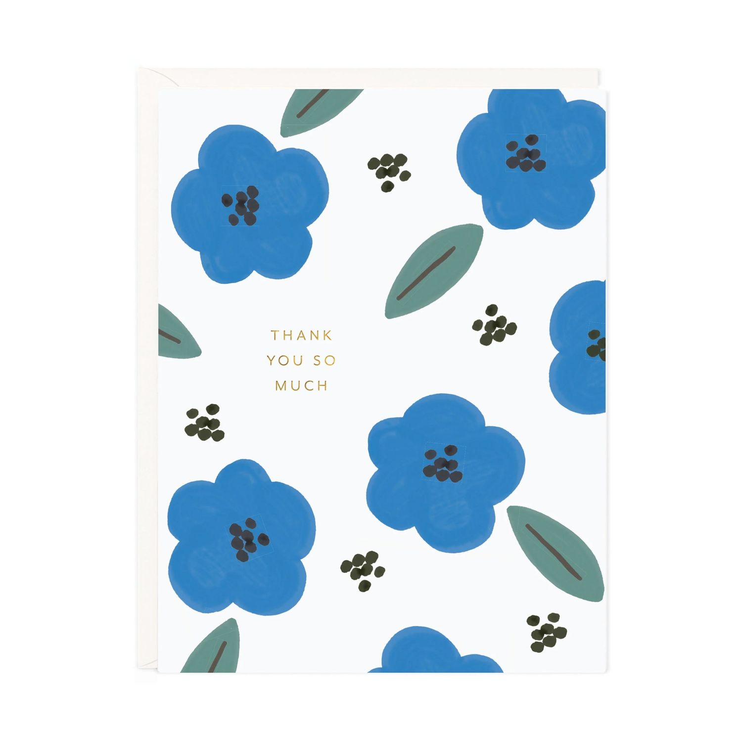 Thank You Blue Florals Letterpress Card
