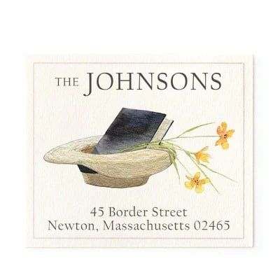 straw hat and book address label