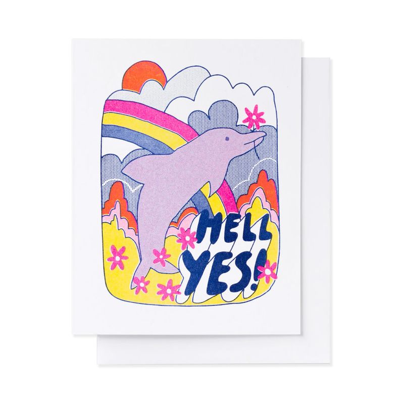 Hell, Yes! Dolphin Risograph Card