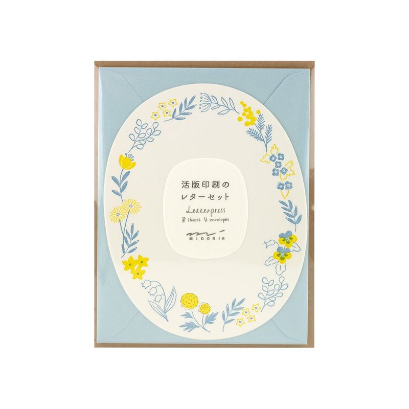 Midori MD Letter Set 490 Letterpress Die-Cut Wreath Blue