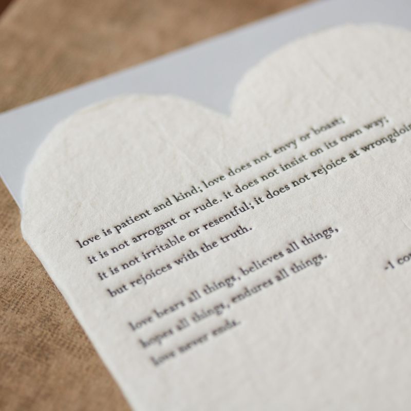 Corinthians Quote Letterpress Deckled Heart Card