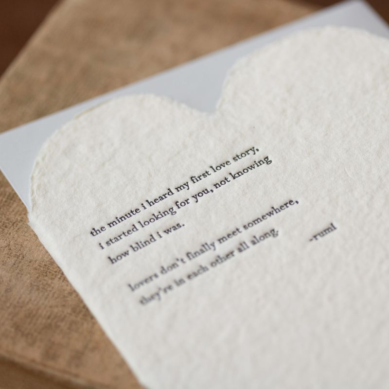 Rumi Quote Letterpress Deckled Heart Card