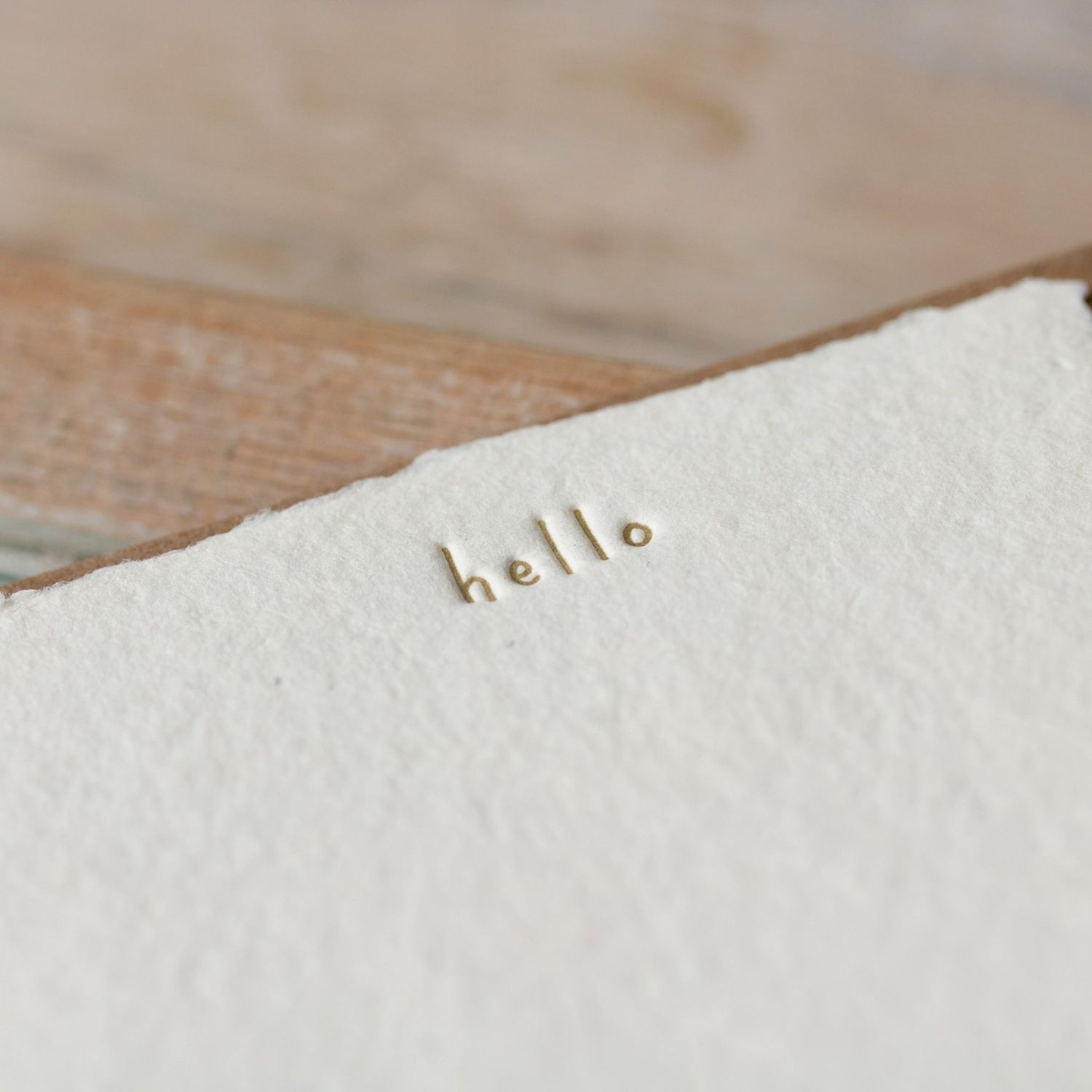 Hello Handmade Paper Deckled Letterpress Note