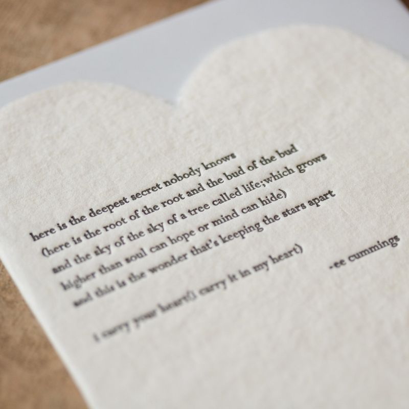 Cummings Quote Letterpress Deckled Heart Card