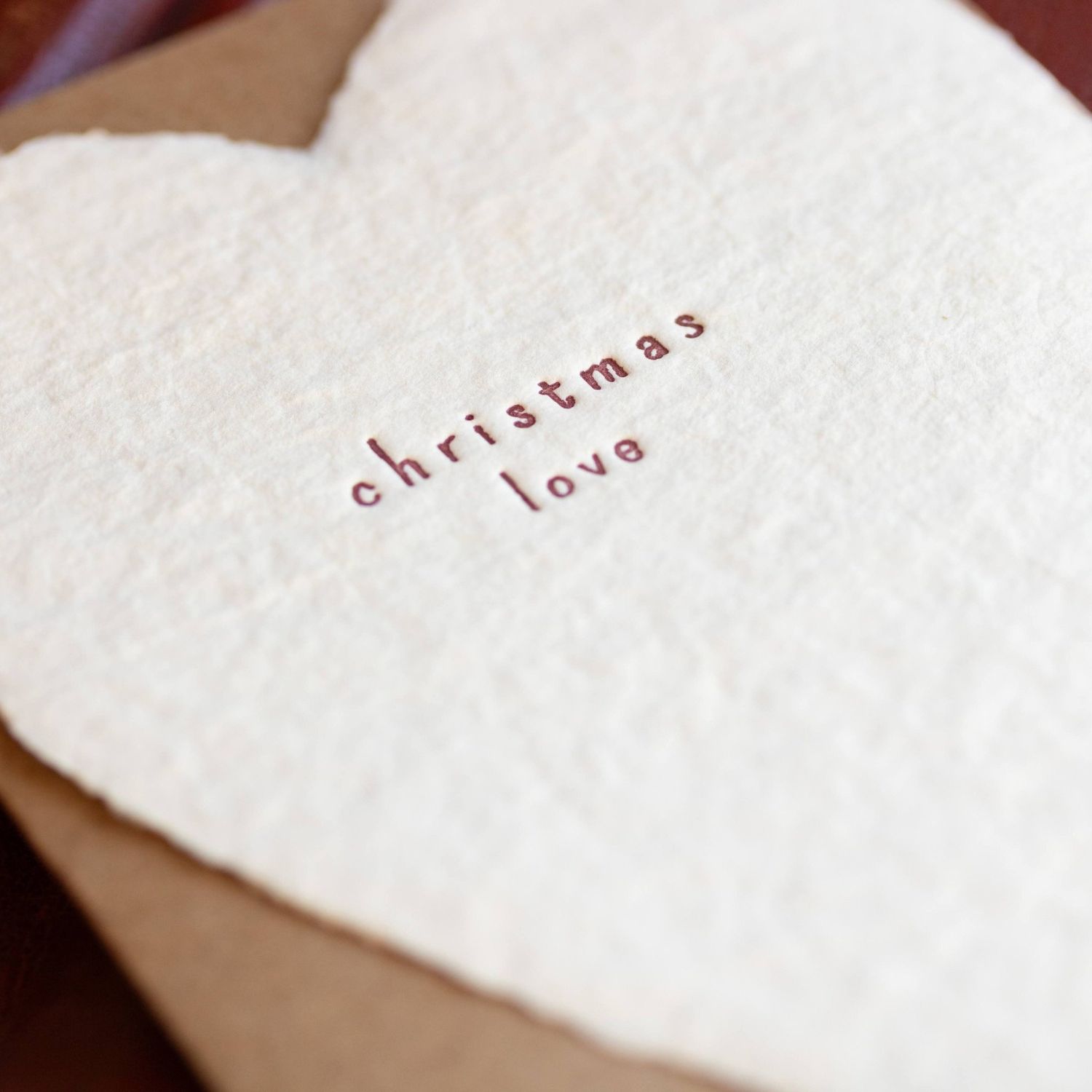 Christmas Love Greeted Heart Letterpress Flat Note Card