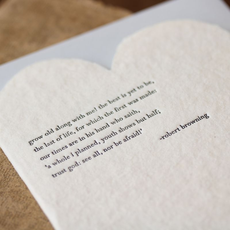 Browning Quote Letterpress Deckled Heart Card