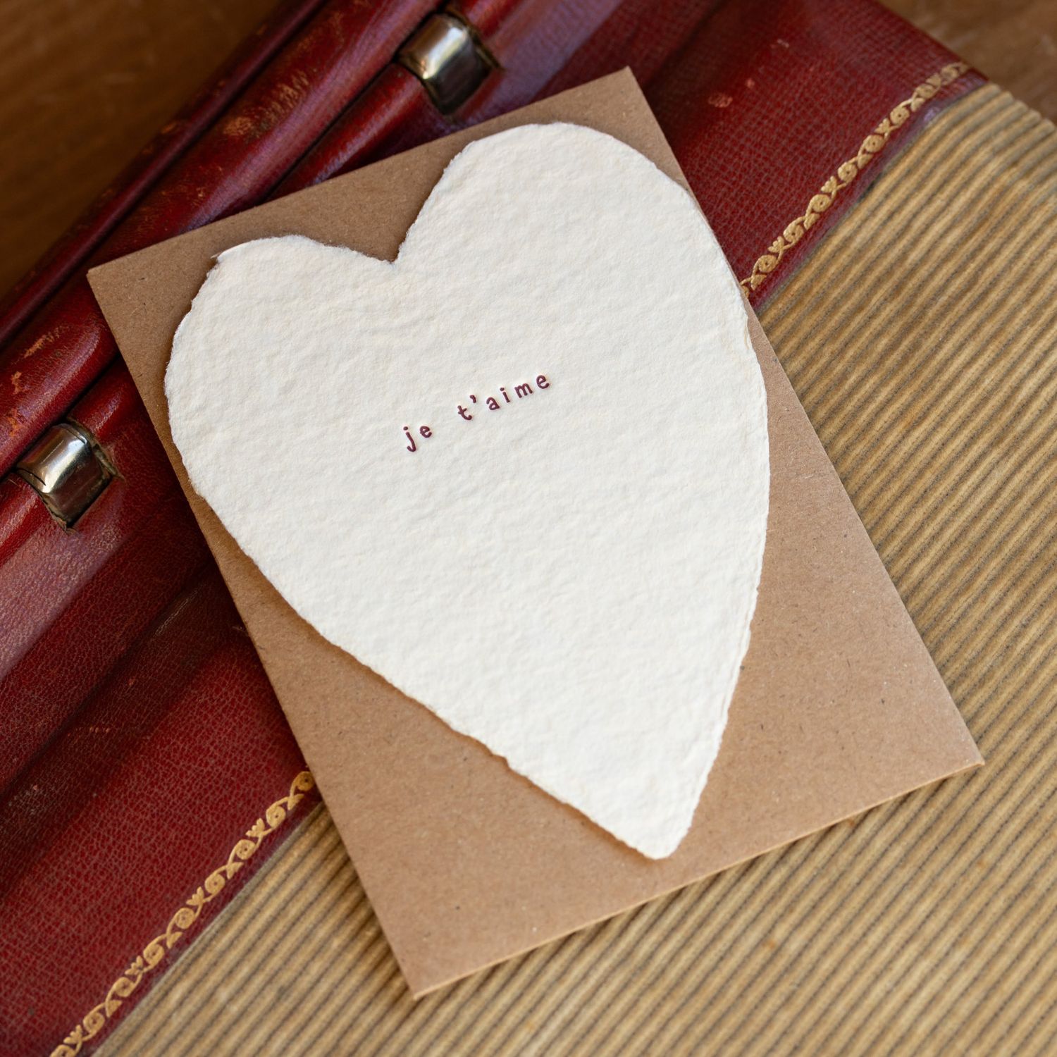 Je T&#39;aime Greeted Heart Letterpress Card