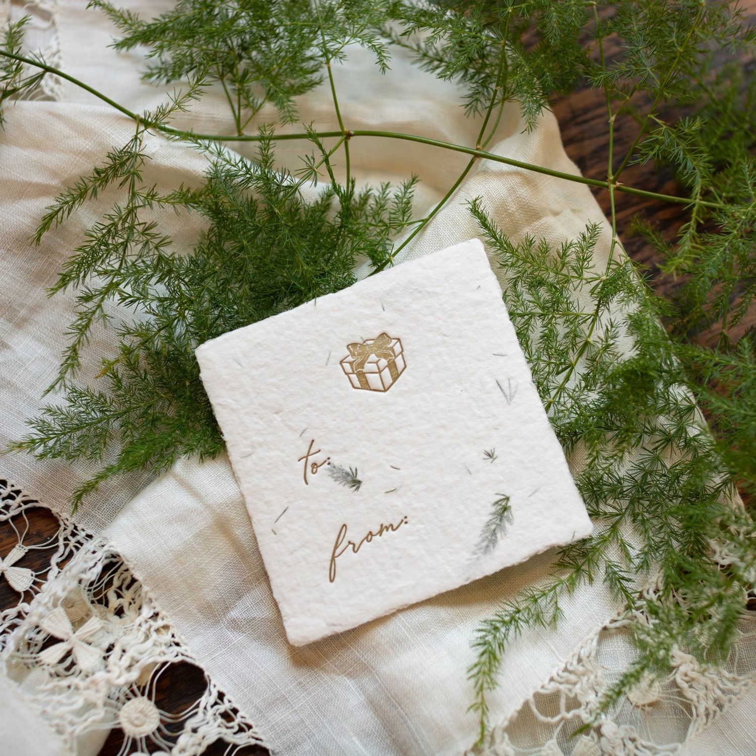 Petite Present Fern Handmade Paper Letterpress Tag