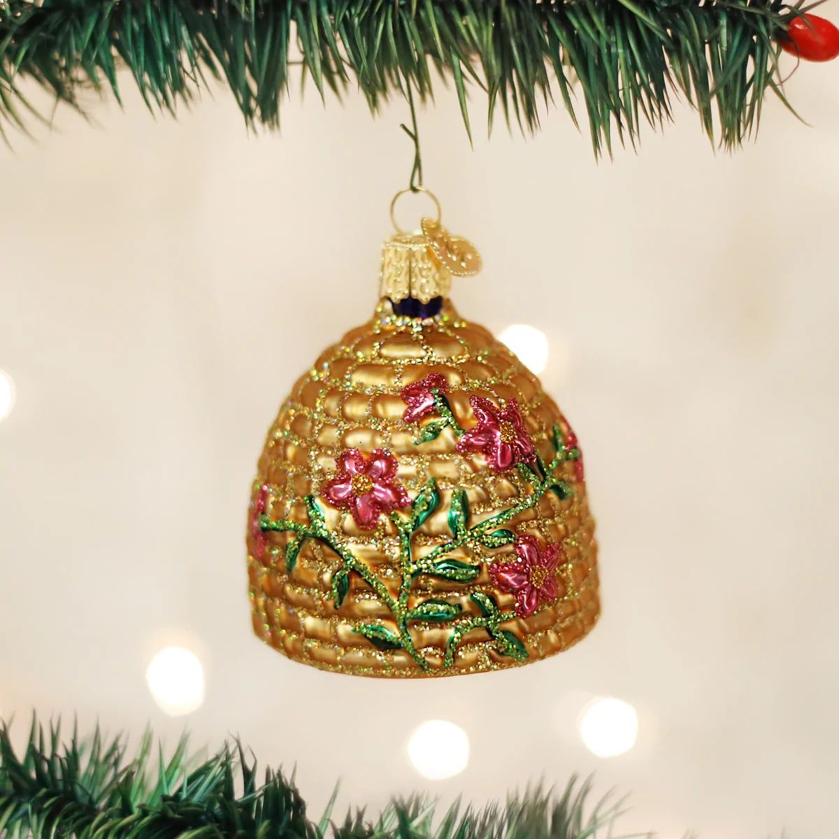 Bee Skep Glass Ornament