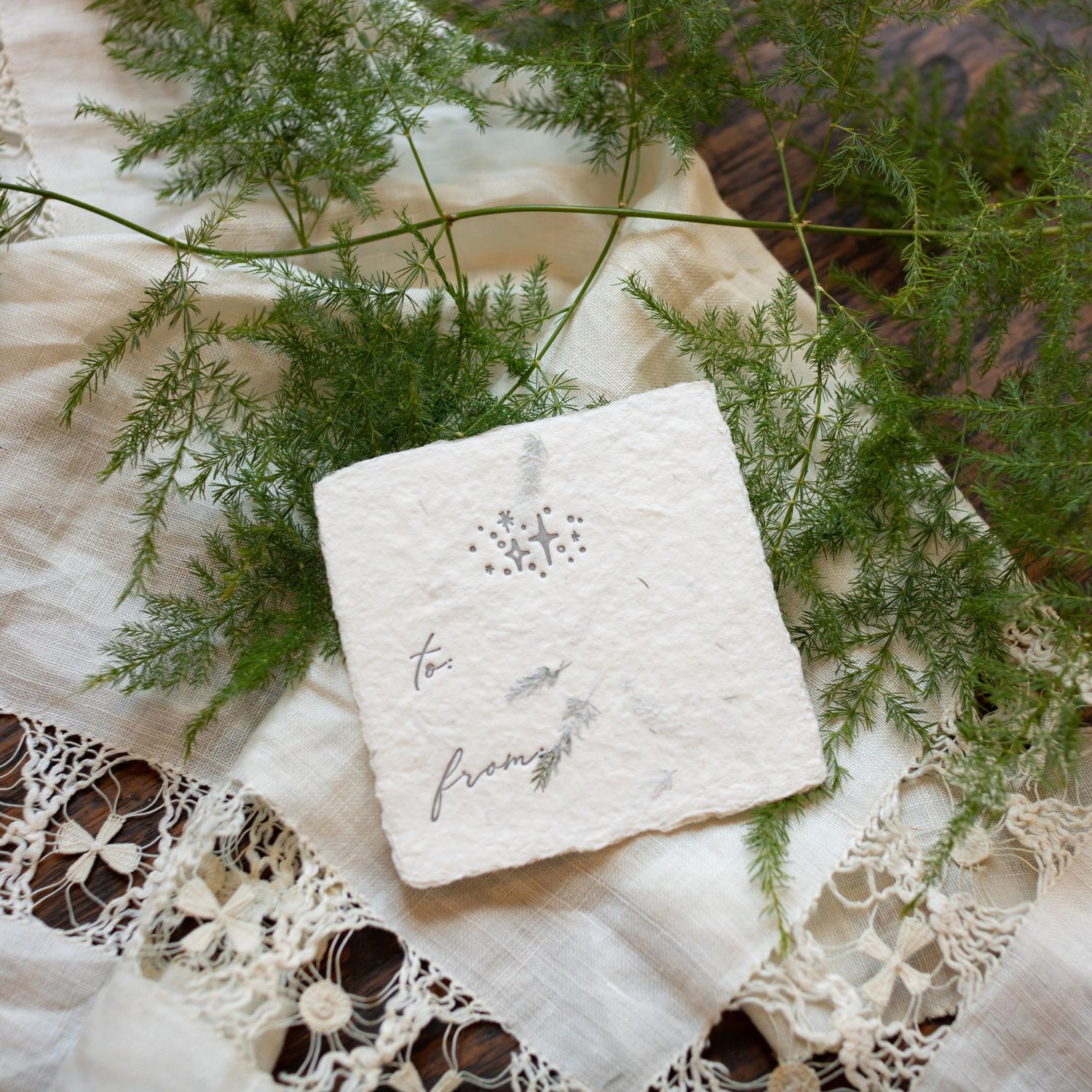 Petite Stars Fern Handmade Paper Letterpress Tag