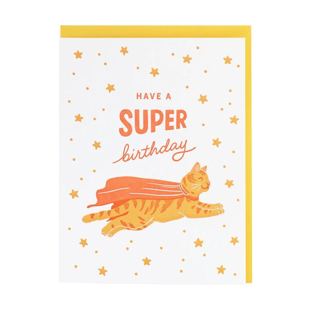 Super Cat Birthday Letterpress Card