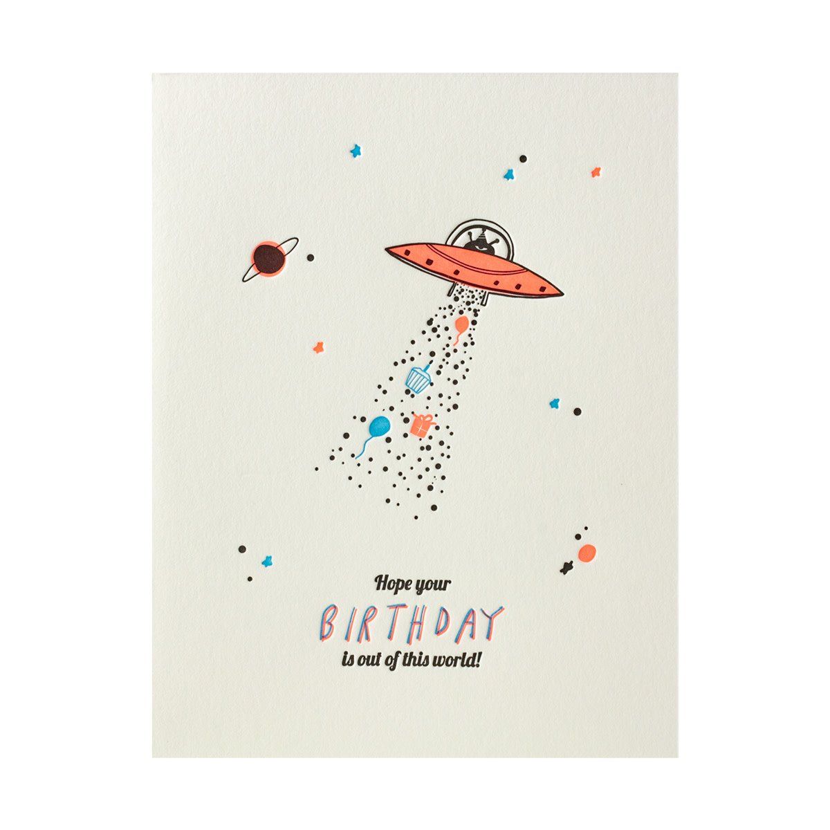 Flying Saucer Happy Birthday Letterpress Card