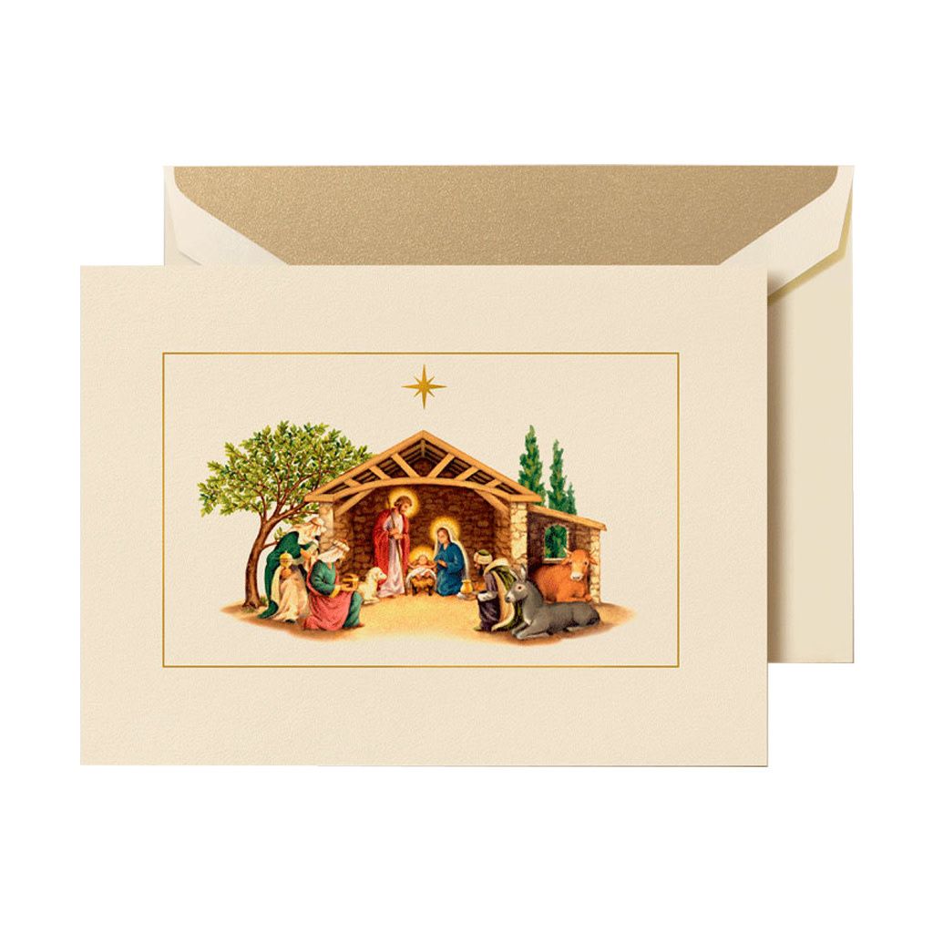 Away In A Manger Foil Embossed Cards Box of 10