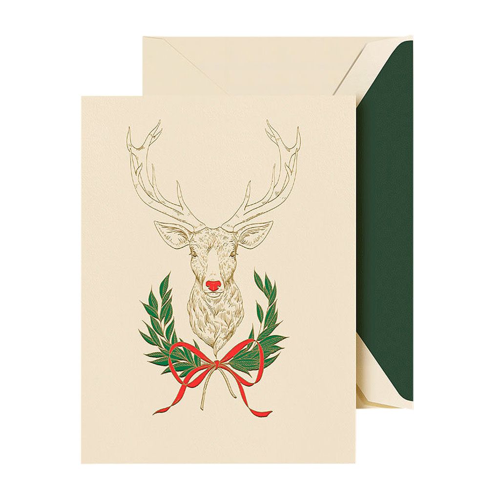 Decorated Reindeer Engraved Card Set of 10
