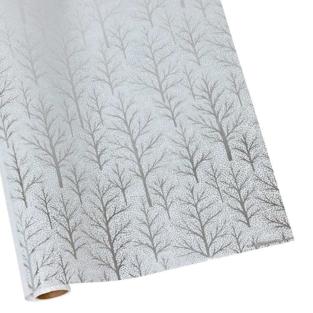 Winter Trees White &amp; Silver Foil Emboss Wrapping Paper Roll