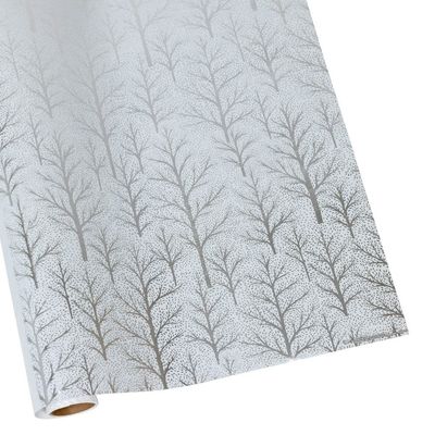 Winter Trees White &amp; Silver Foil Emboss Wrapping Paper Roll