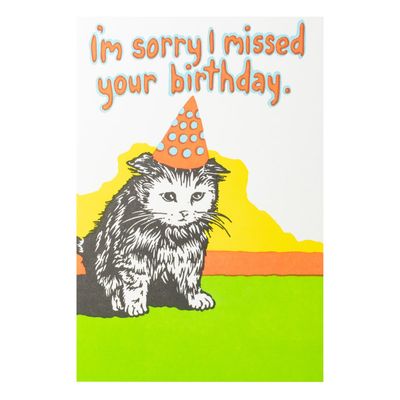 Sorry I Missed Your Birthday Kitten Letterpress Card