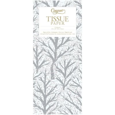 Winter Trees White &amp; Silver Tissue Paper - 4 Sheets