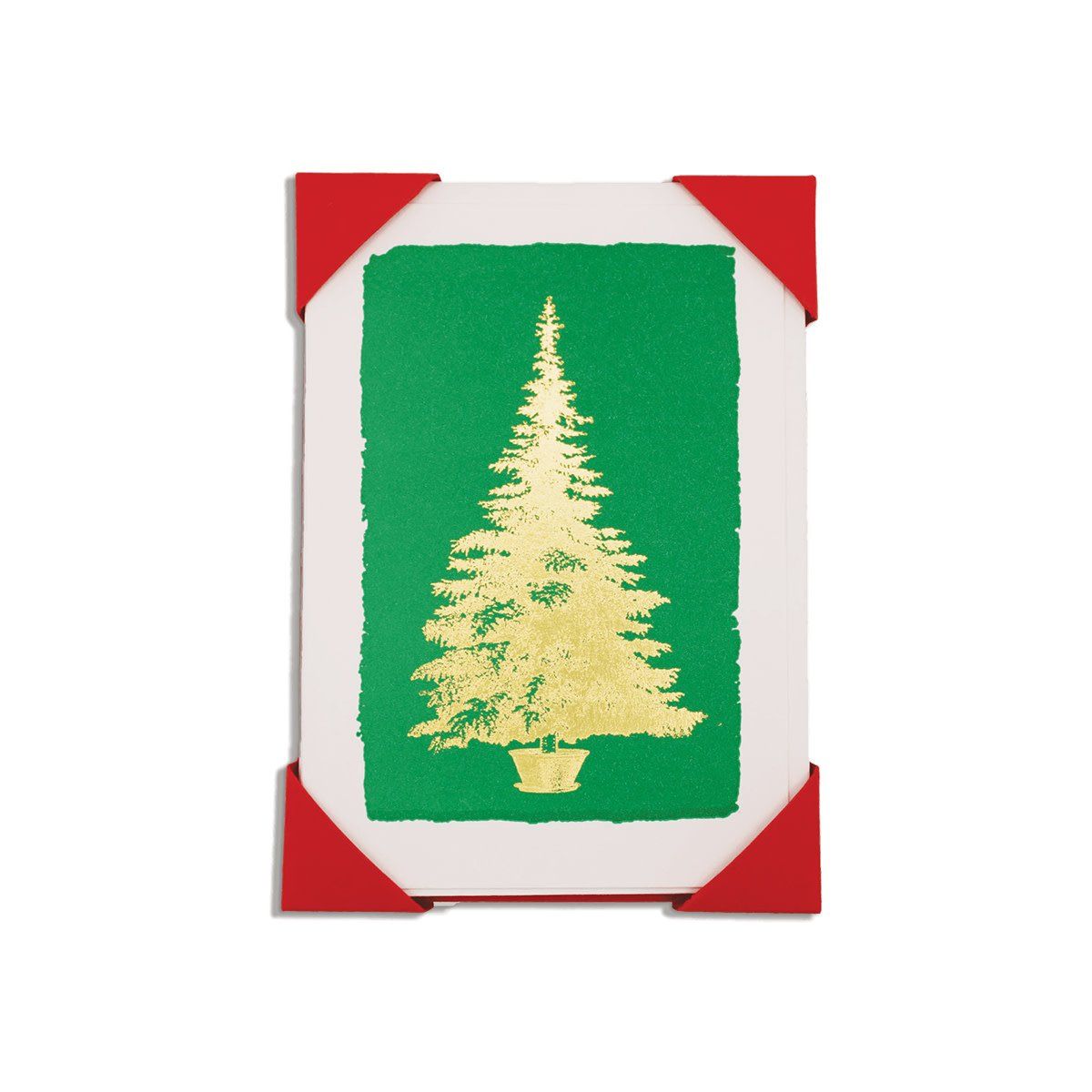 Christmas Tree on Green Letterpress Cards set of 5