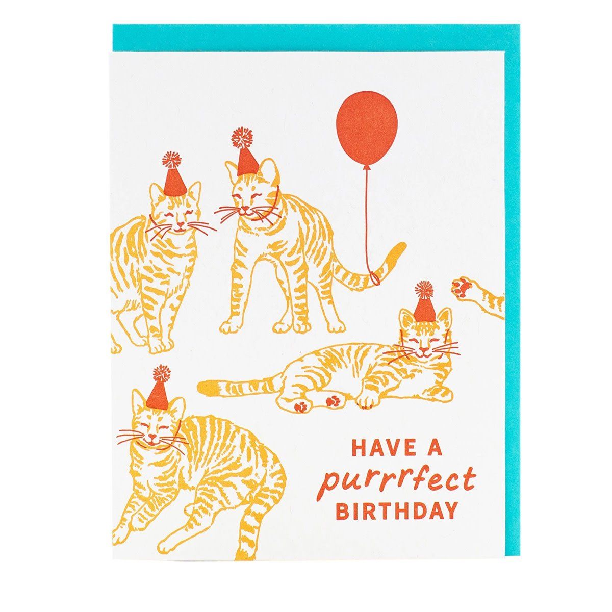 Cat Party Birthday Letterpress Card