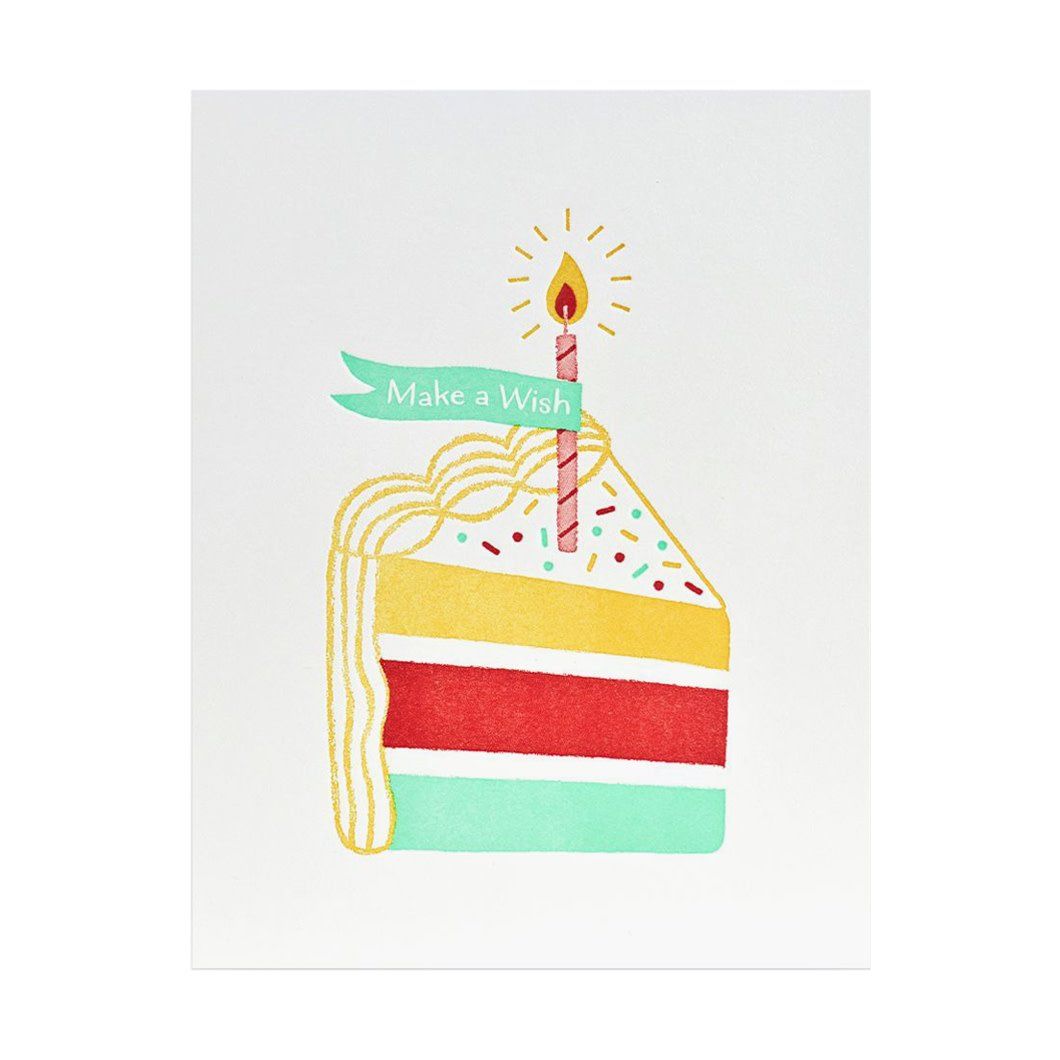 Candle Cake Wish Slice Letterpress Card