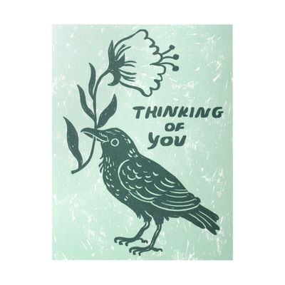Thinking of You Crow Letterpress Card