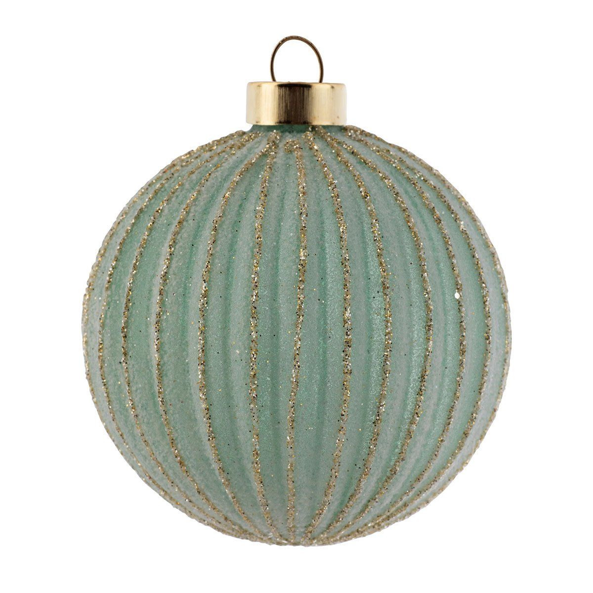 Gold Glitter Fluted Glass Ball Ornament Sea Foam