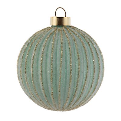 Gold Glitter Fluted Glass Ball Ornament Sea Foam