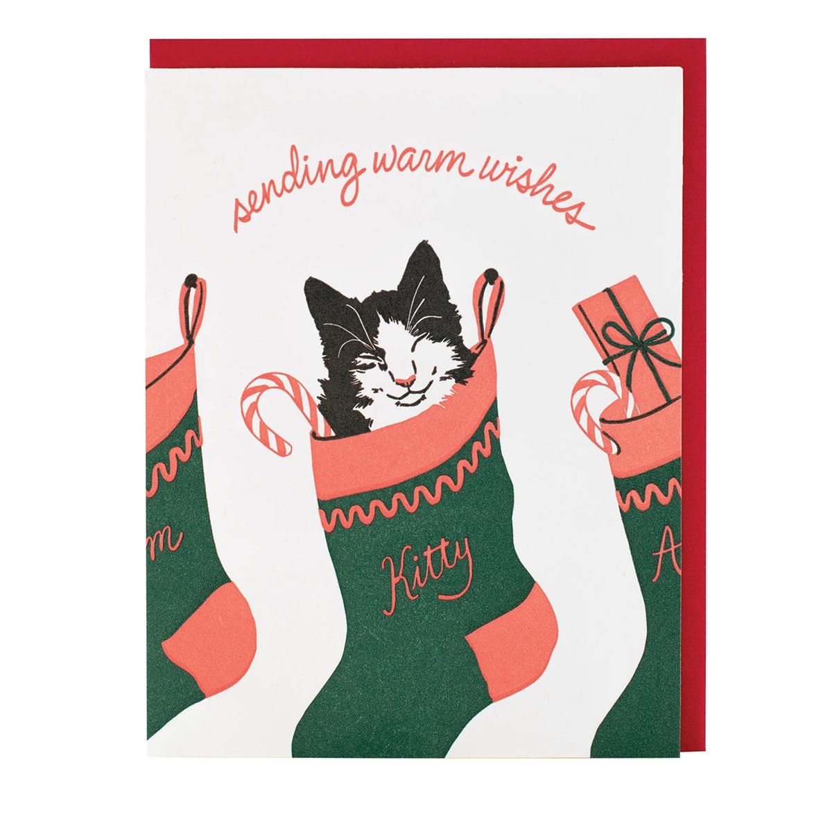 Cat in Stocking Christmas Letterpress Card