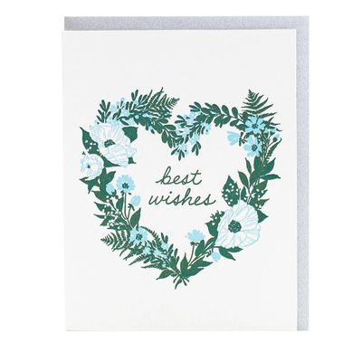 Floral Heart Wreath Wedding Letterpress Card