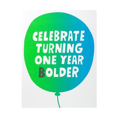 Turning 1 Year Bolder Balloon Letterpress Card