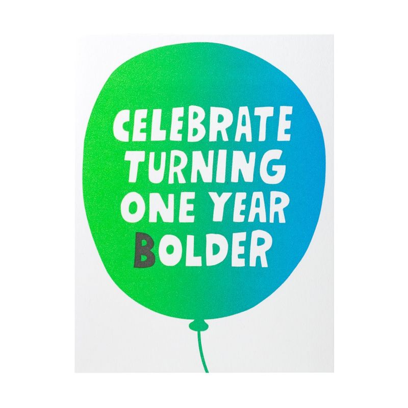 Turning 1 Year Bolder Balloon Letterpress Card