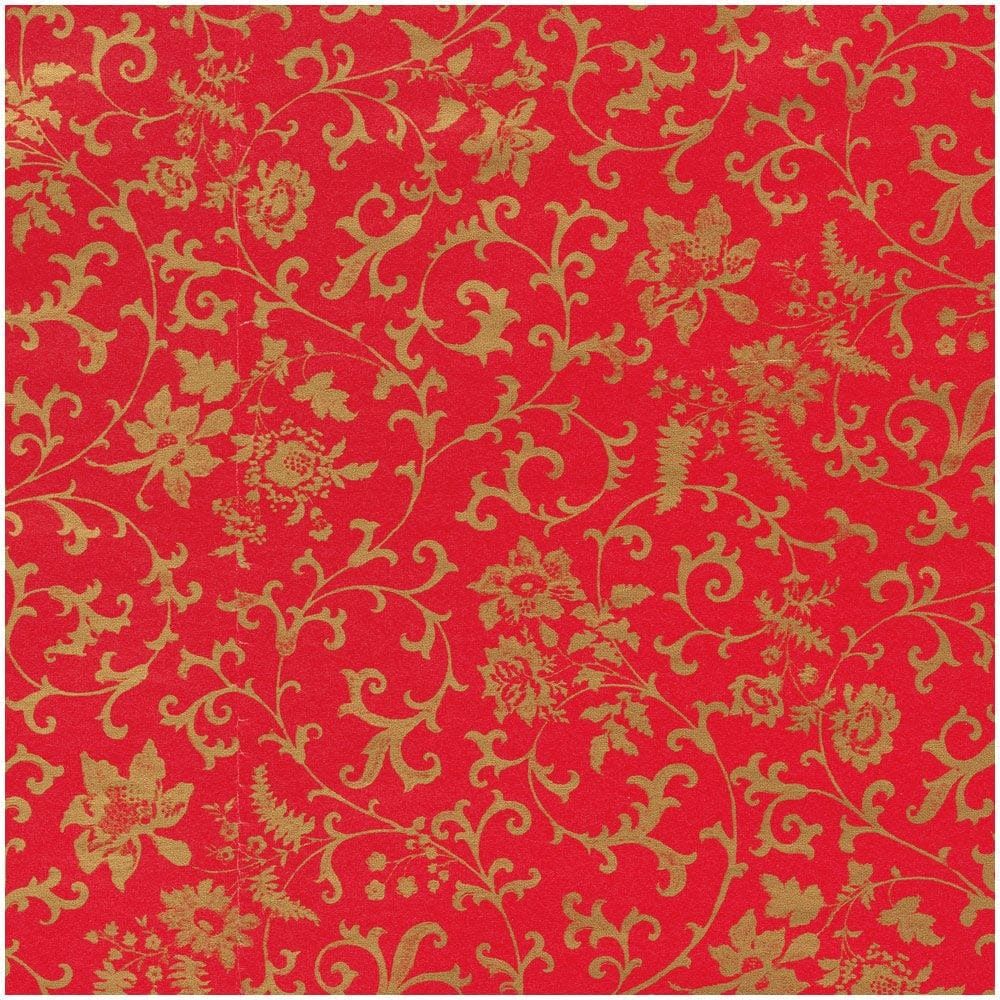 Flora Scrollwork Red/Gold Roll Wrap 8ft