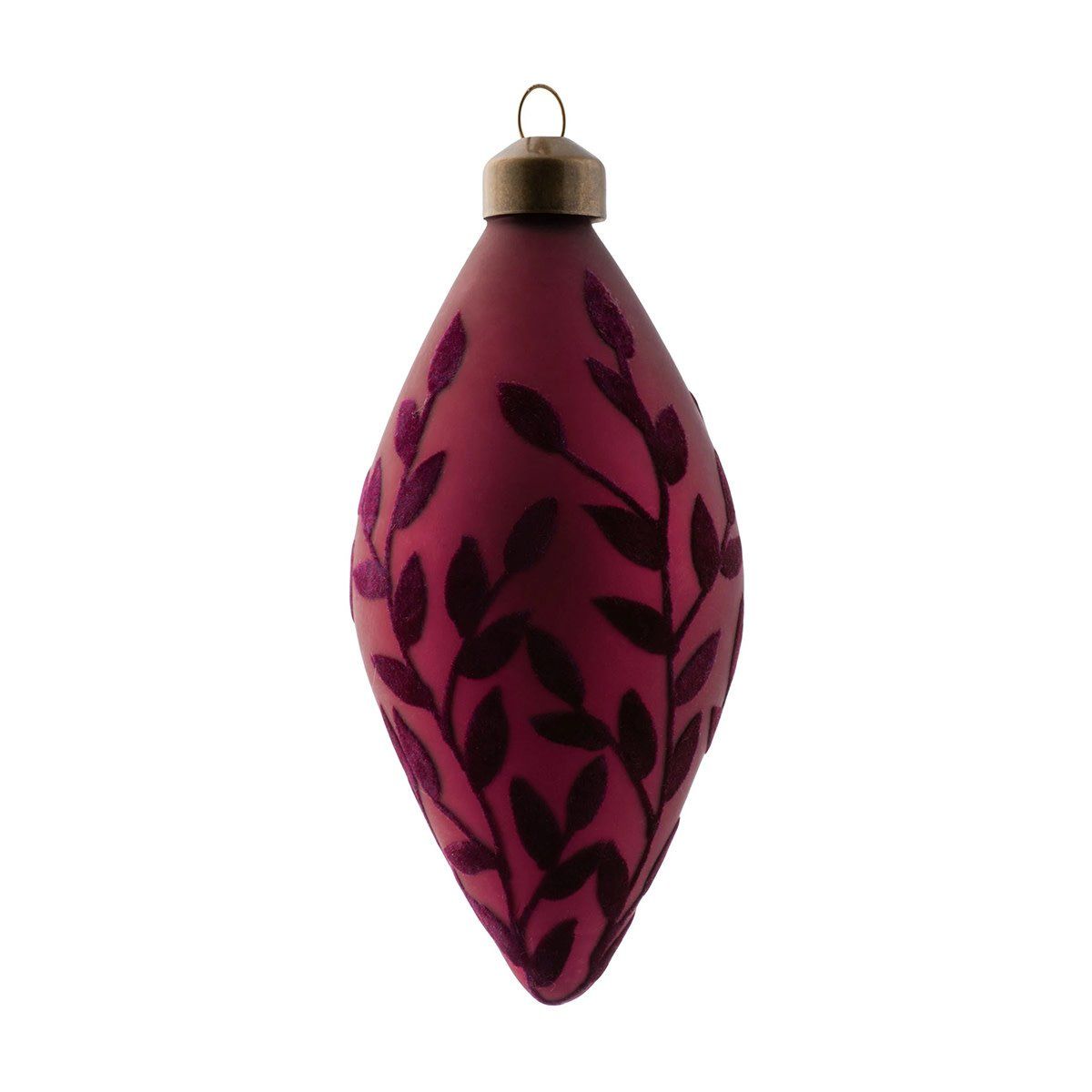 Velvet Leaf Glass Drop Ornament Plum