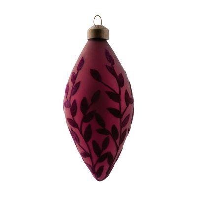 Velvet Leaf Glass Drop Ornament Plum