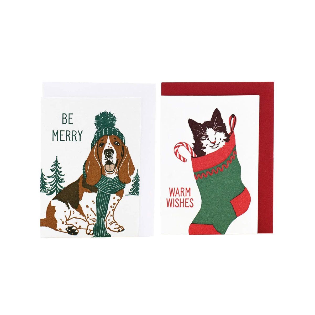 Mini Cat &amp; Dog Holiday Enclosure Letterpress Cards Box of 6