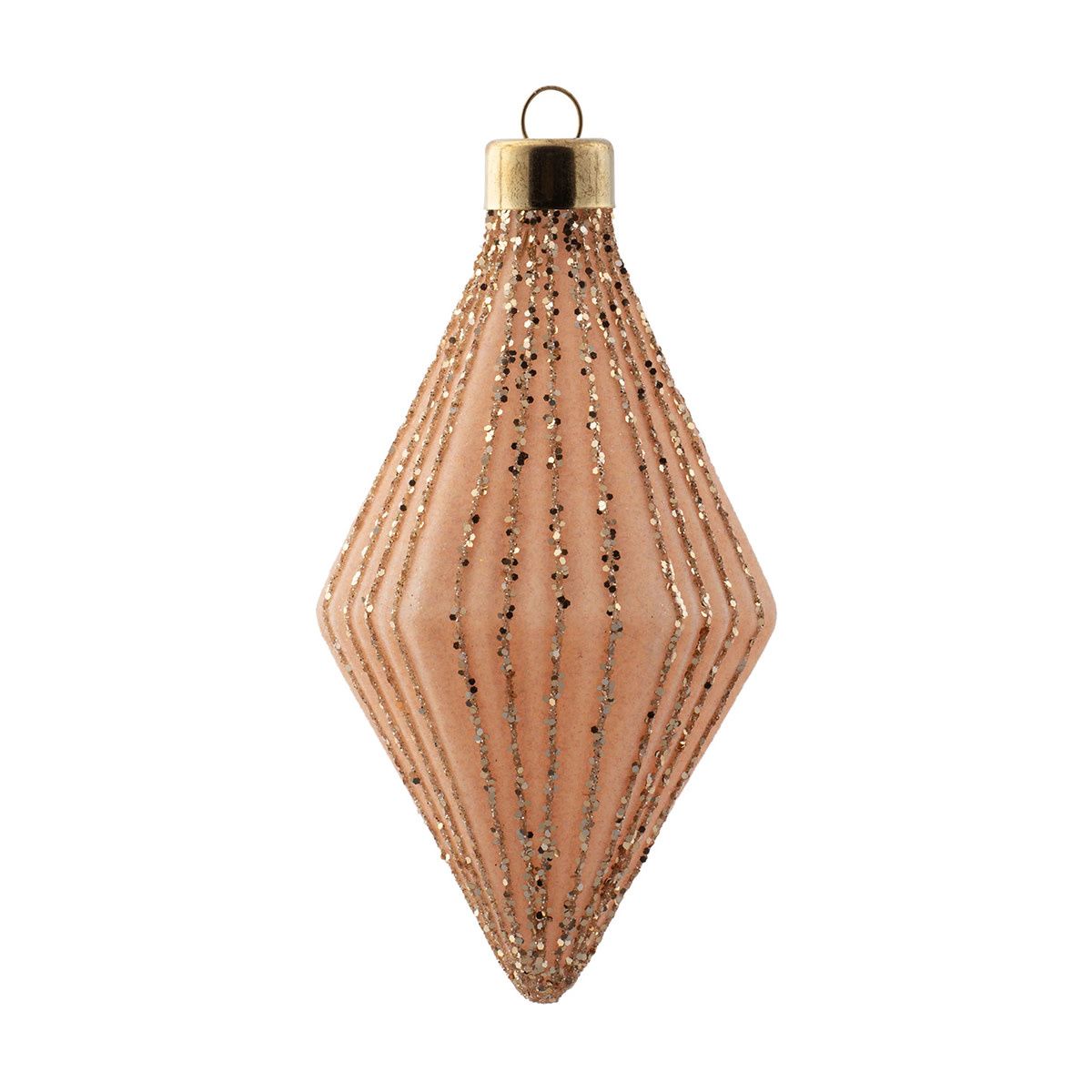 Glittered Fluted Diamond Glass Ornament Blush