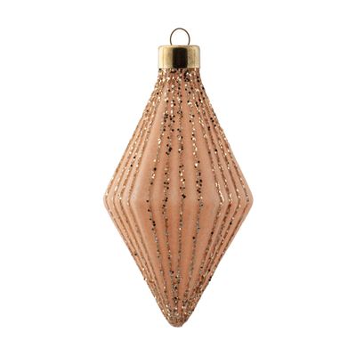 Glittered Fluted Diamond Glass Ornament Blush