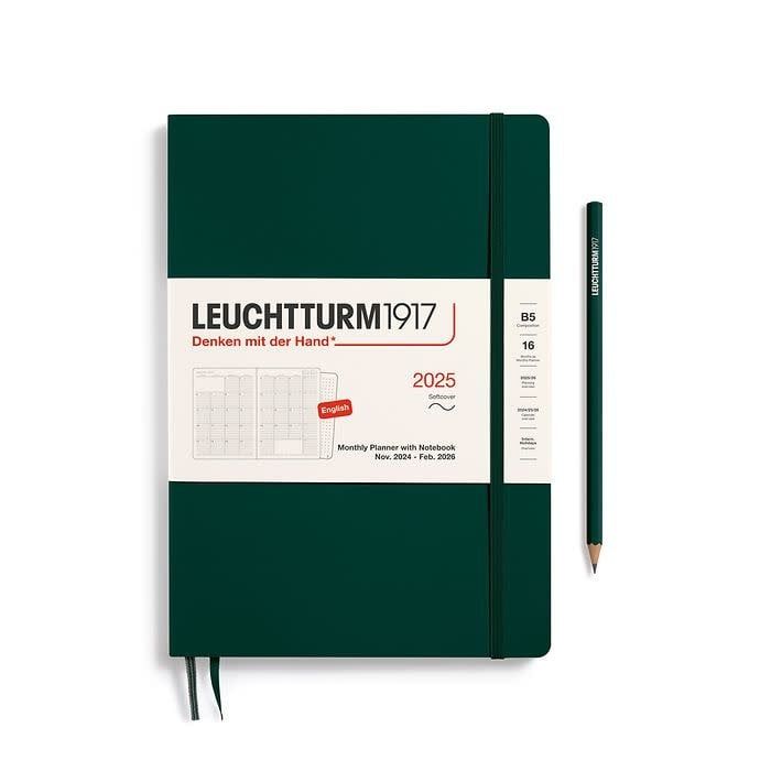 2025 B5 Monthly Planner with Notebook Forest Green