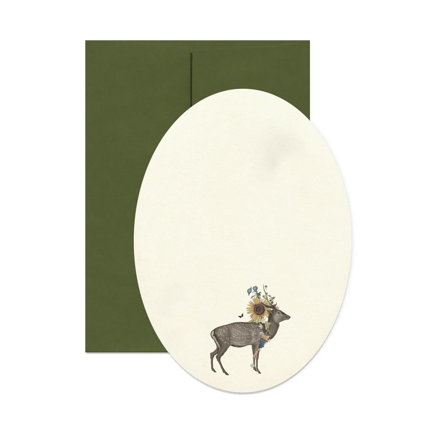 Stag &amp; Flowers Oval Card