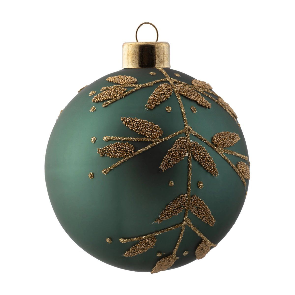 Gold Glitter Leaf Glass Ball Ornament Jade