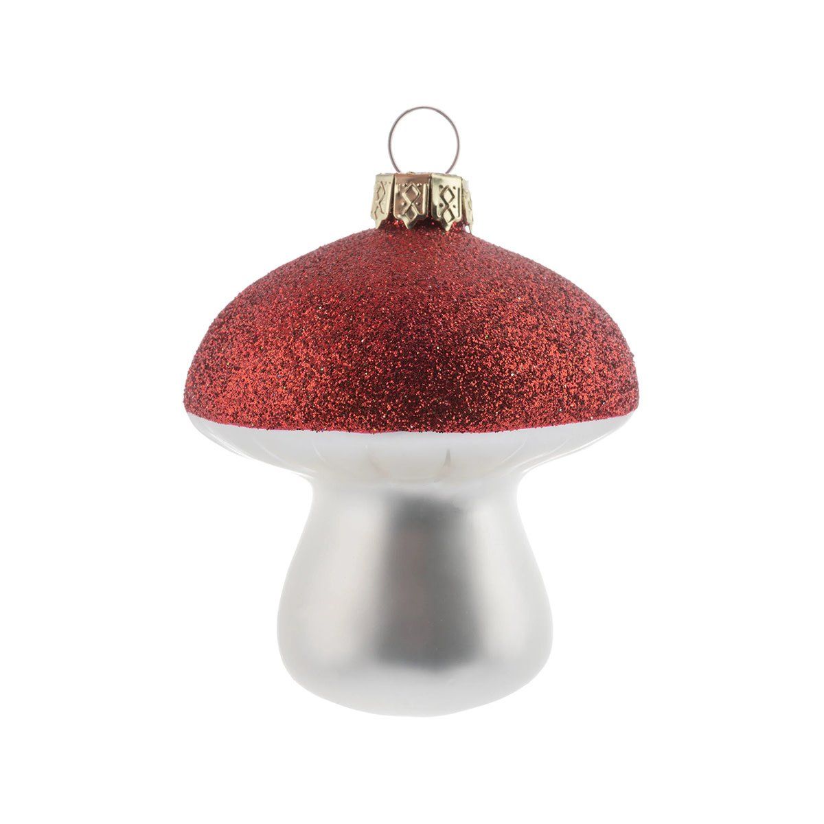 Mushroom Glitter Top Ornament Red
