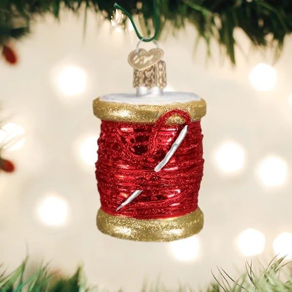 Glass Red Spool of Thread Ornament