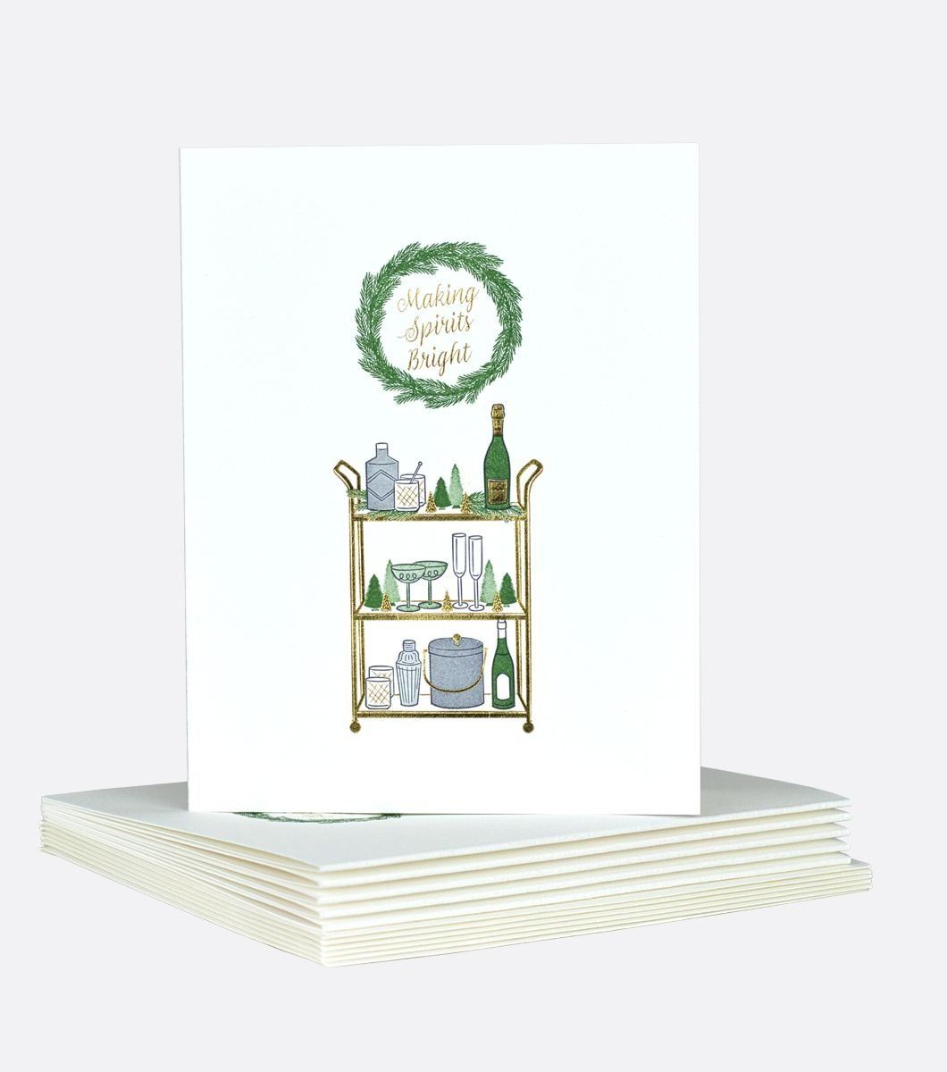 Bar Cart Holiday Folded Cards - Box of 6