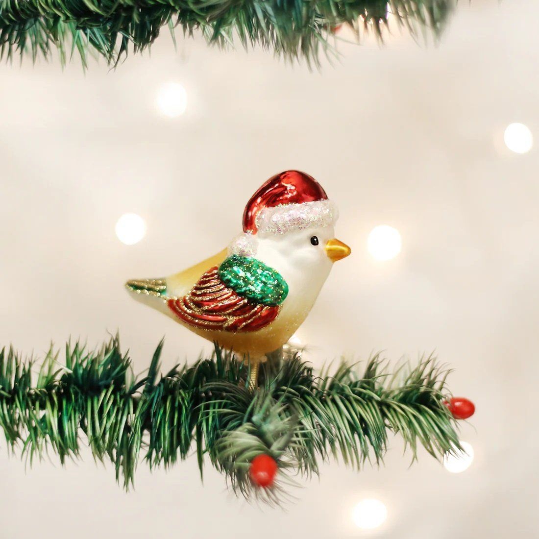 Santa Bird Glass Ornament