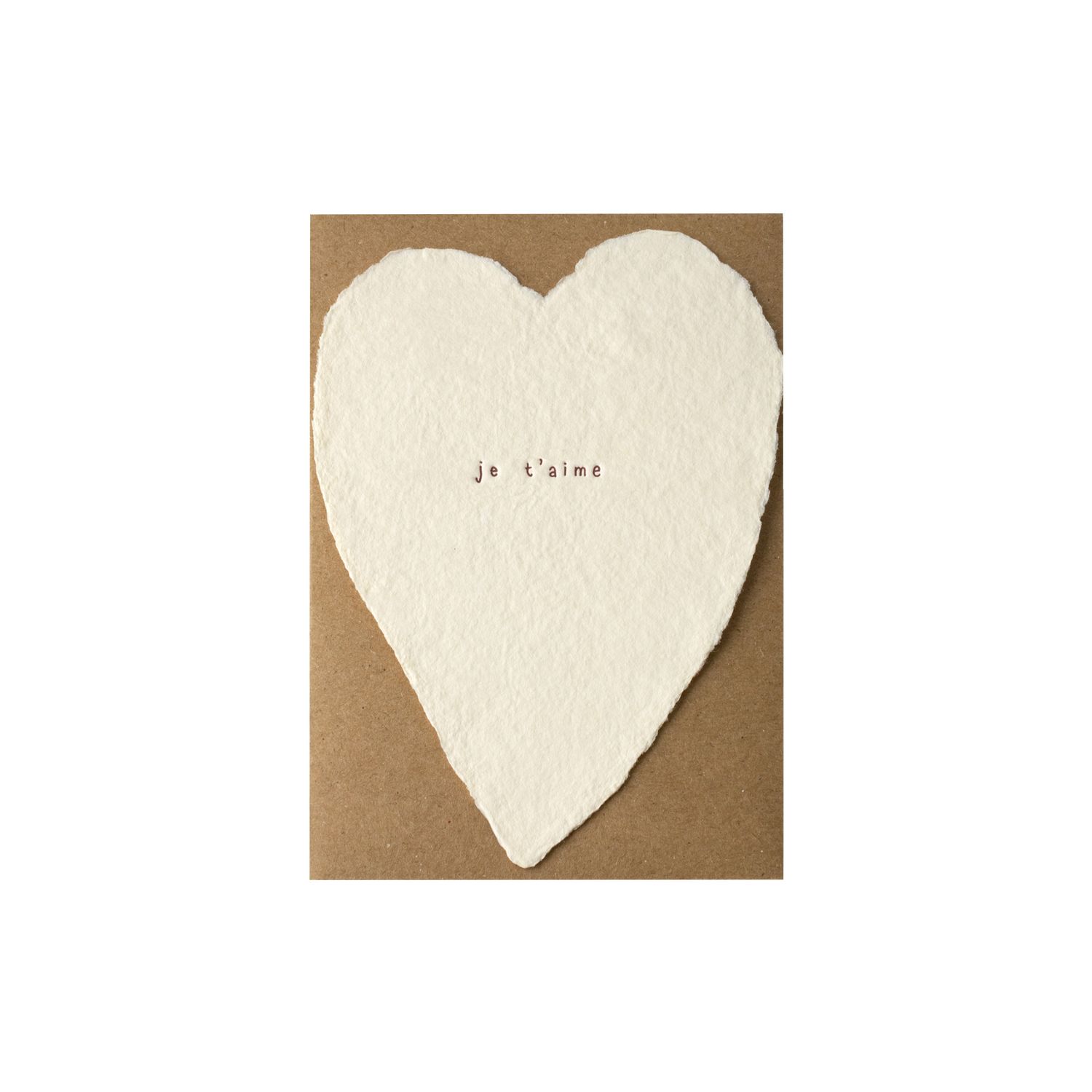 Je T&#39;aime Greeted Heart Letterpress Card, Size: Single