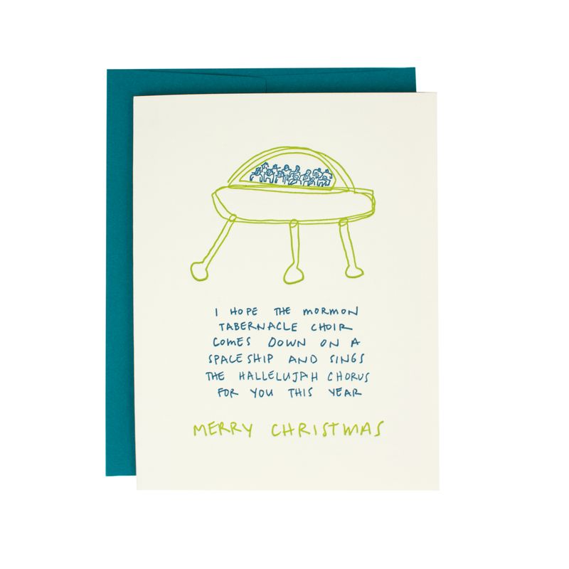 Spaceship Merry Christmas Supreme Letterpress Card, Size: Single