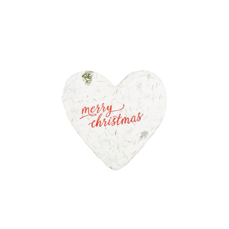 Merry Christmas Letterpress Foiled Heart Enclosure, Size: Single