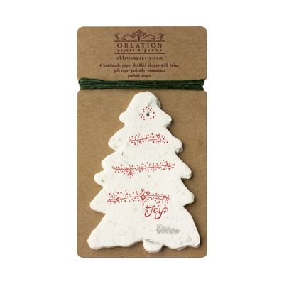 Joy Fern Evergreen Letterpress Gift Tags - Pack of 6